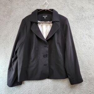Dialogue Blazer Womens 24W Black Rayon Stretch Notch Lapel Single Breasted